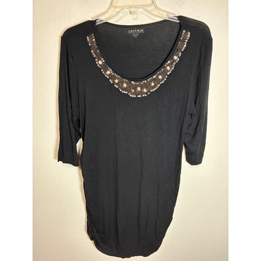 Pea in the Pod Maternity Blouse Embellished Business Casual Black Size Large